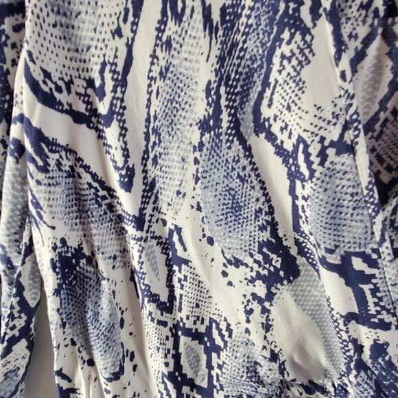 Blue Island Dress Small Snakeskin Print Long Sleeve Ruffle Hem Boho Chic - Picture 12 of 13